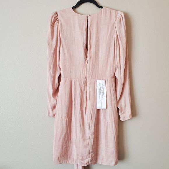 BCBGMAXAZRIA Blush Pink Floral Print Long Sleeve Faux Wrap Dress Size 2 - Picture 7 of 11